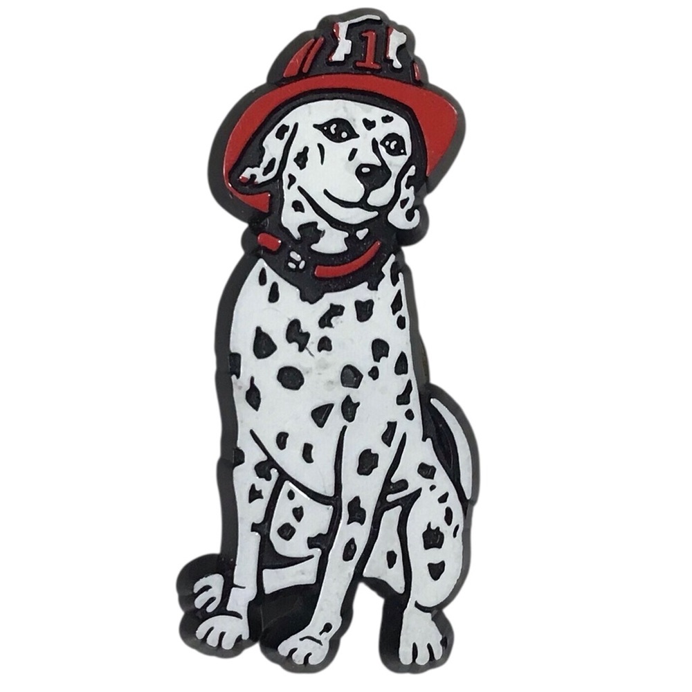Dalmatian Dog Pin Mascot Fireman Red Hat White Black Spots Tac Plastic Jewelry